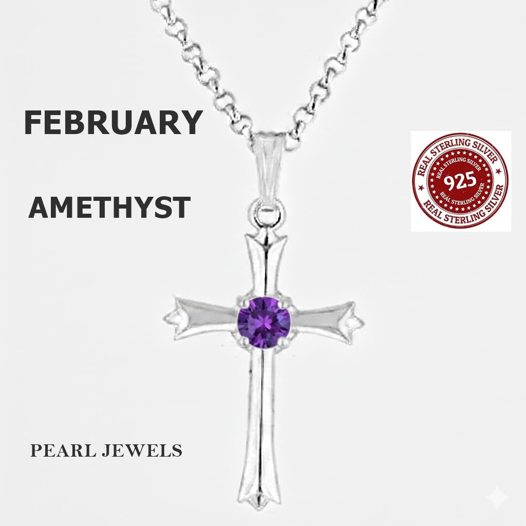 Birthstone Cross Necklace Silcer 925