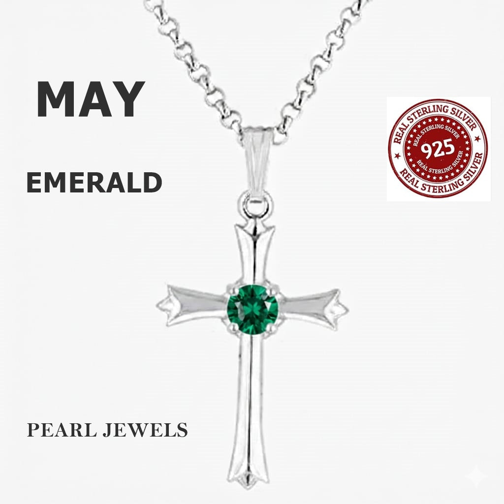 Birthstone Cross Necklace Silcer 925