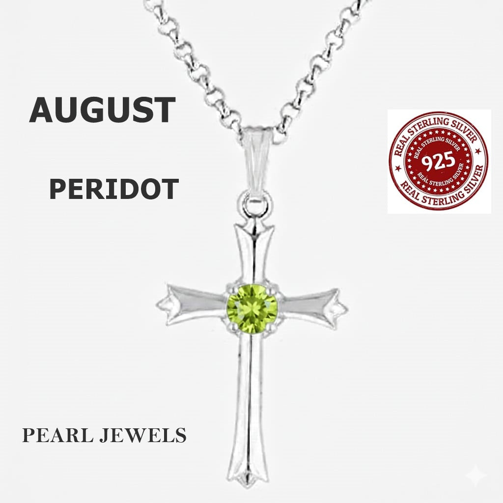 Birthstone Cross Necklace Silcer 925
