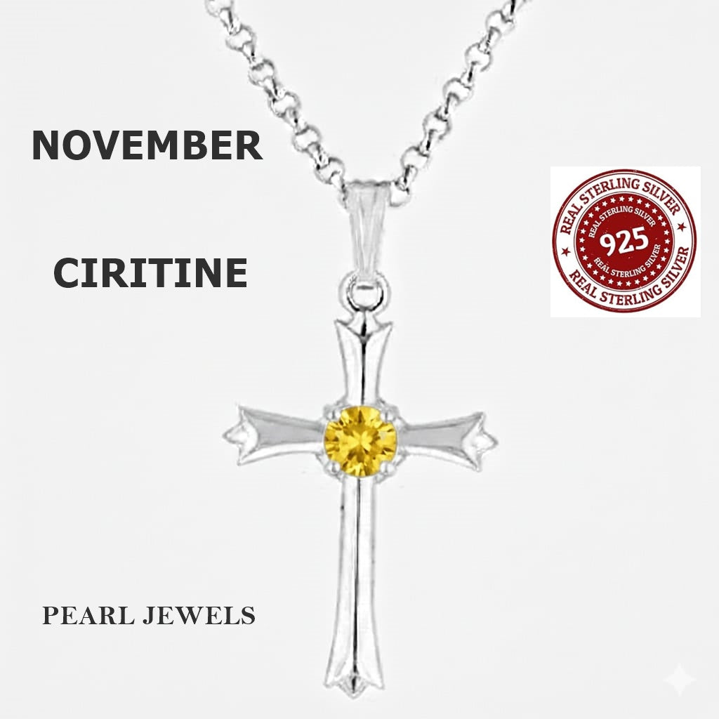 Birthstone Cross Necklace Silcer 925