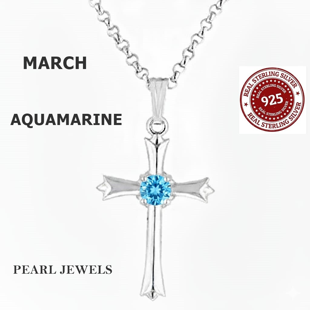 Birthstone Cross Necklace Silcer 925