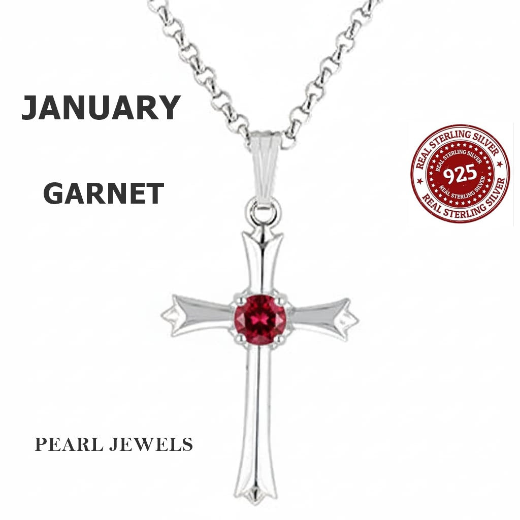 Birthstone Cross Necklace Silcer 925