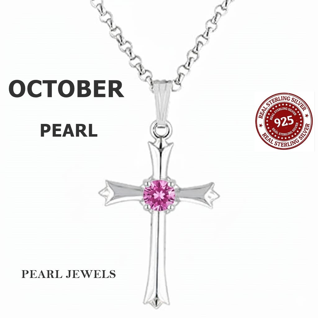Birthstone Cross Necklace Silcer 925